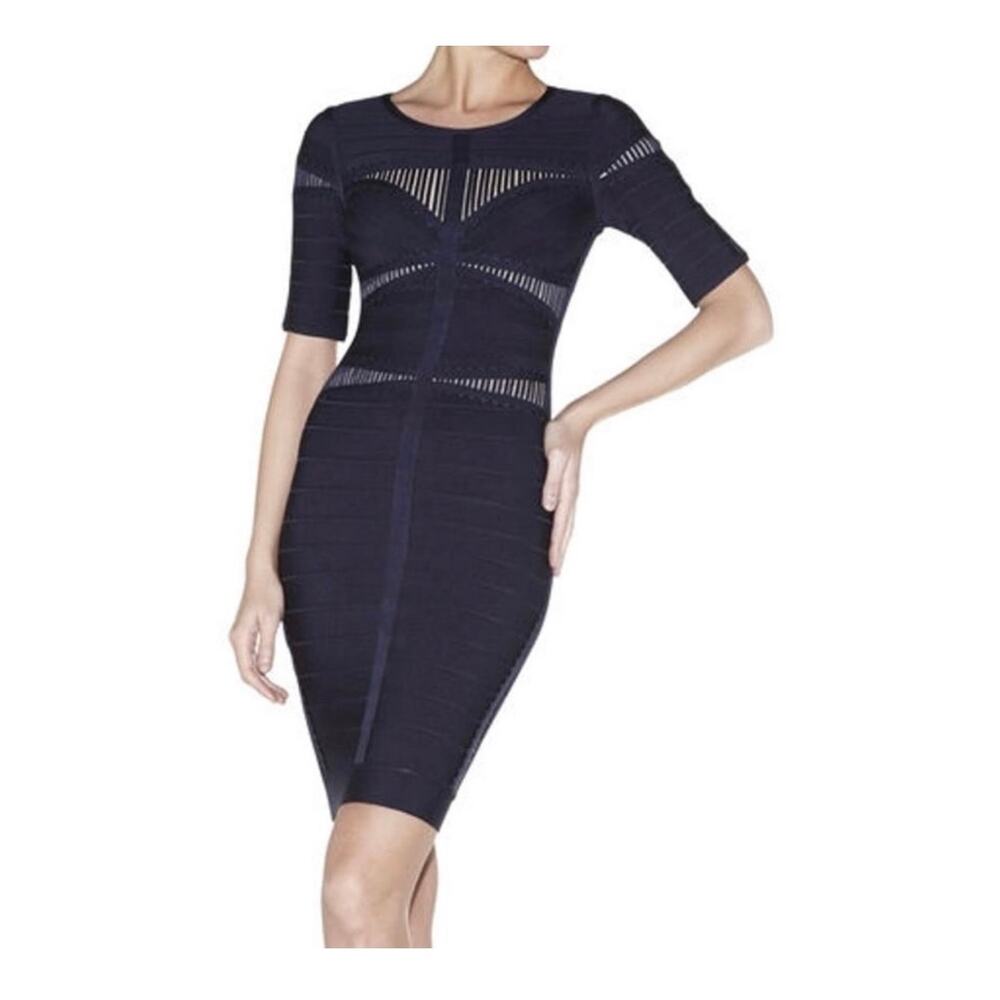 Herve Leger Navy Blue Dania Bandage Classy Evening Party Mini Dress Size XS